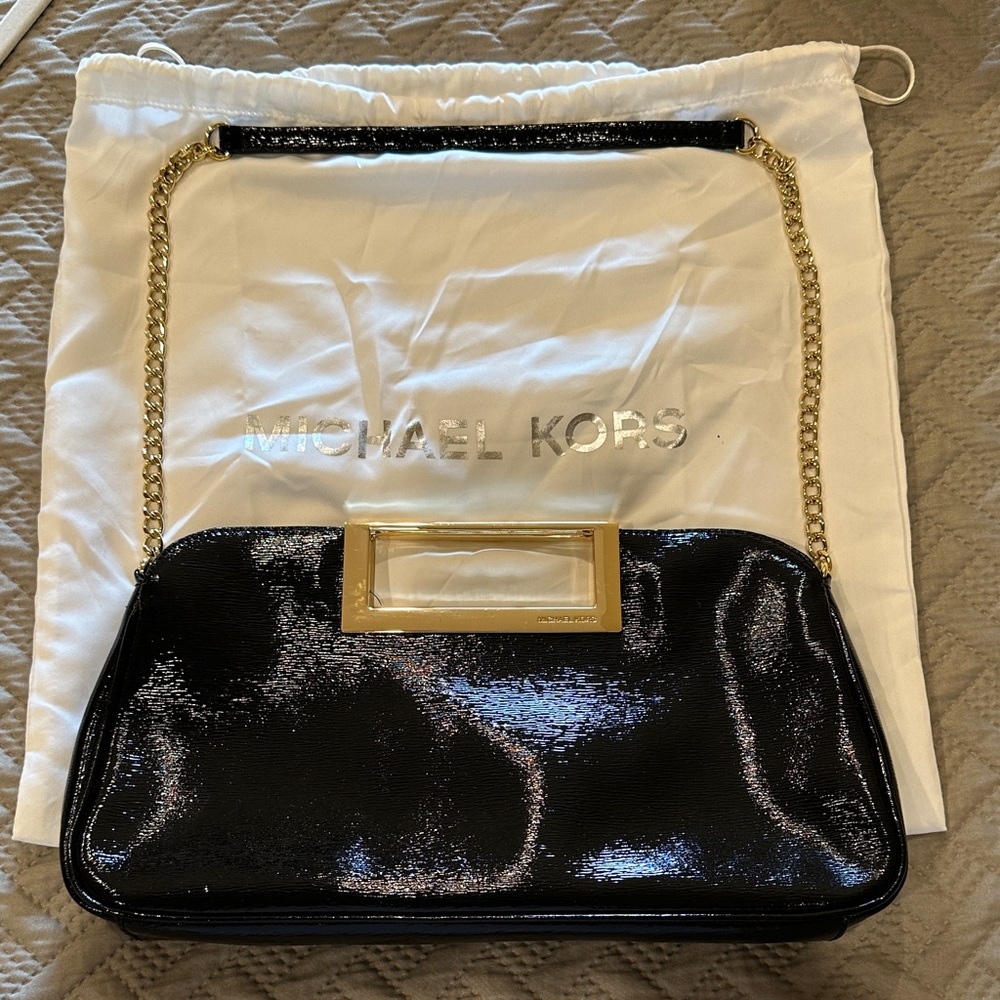 Michael Kors Shiny Black and Gold Shoulder Bag